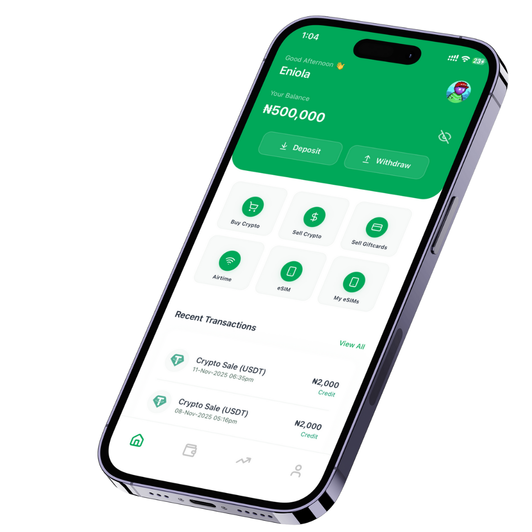 BITLIVA Mobile App Interface - Trade Bitcoin and Giftcards in Nigeria